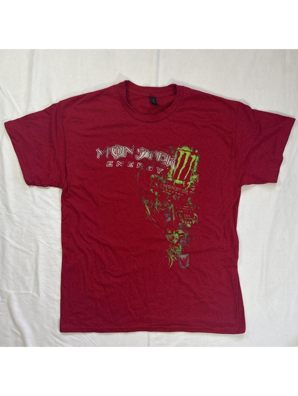 Monster Energy Men's Red and Green Tshirt